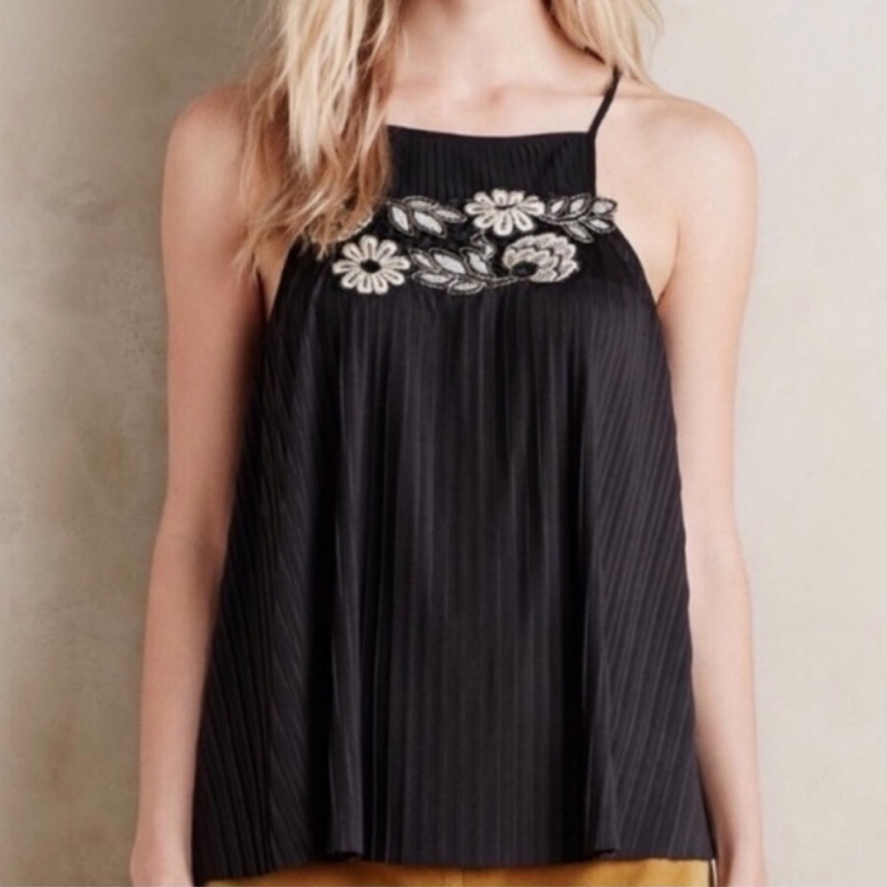 Anthropologie Deletta XS accordion embroidered tank blouse